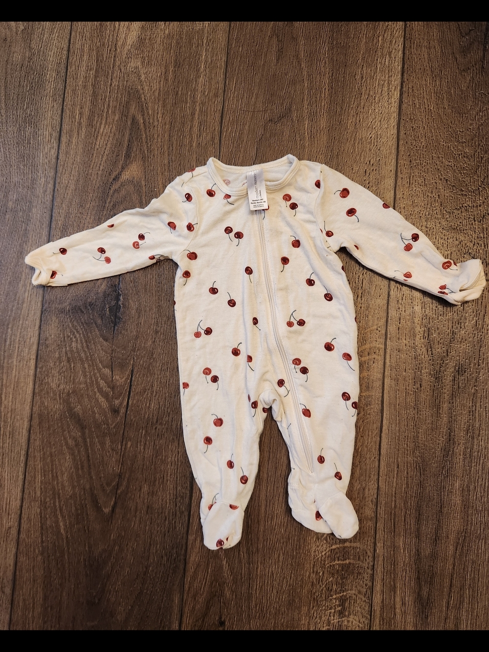 White Cherry-Print Footed One-Piece for Kids